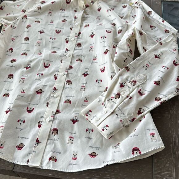 Lands’ End Women’s Size 12 Winter Dog Print No Iron Cotton Button Down Shirt - Picture 9 of 12